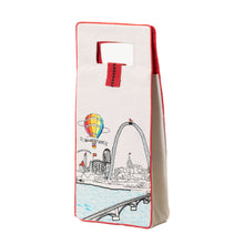 Load image into Gallery viewer, Enjoy this embroidered St. Louis City Scape wine bottle tote