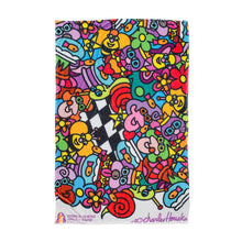 Load image into Gallery viewer, A vibrant "doodle" style collage of animated characters, neon flowers, and chess motifs centered around a classic black-and-white checkered board.