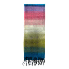 Load image into Gallery viewer, Rainbow gradient scarf with a chevron pattern and black fringe tassels.