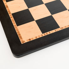 Load image into Gallery viewer, 20.5" inlaid chess board. Crafted from the rich, dark tones of Ebony and the captivating, figured grain of birdseye maple