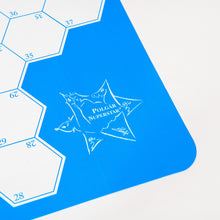Load image into Gallery viewer, Starchess Board with bright blue background. Starchess side shown with detail of the Polgar logo