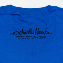 Load image into Gallery viewer, This royal blue shirt features an exclusive design by celebrated pop artist Charles Houska