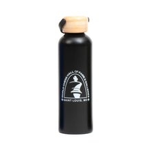 Load image into Gallery viewer, Black Insulated aluminum water bottles with a bamboo twist lid