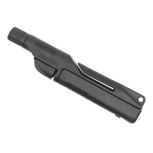 Load image into Gallery viewer, This image shows a matte black, pen-shaped gadget with a rugged plastic body featuring ridges for a secure grip and the brand name "KOSMOS" stamped on the side. The device tapers into a writing tip on one end, while the opposite rectangular base includes a built-in pocket clip, a small lanyard hole, and an embedded clear UV LED bulb.