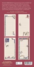 Load image into Gallery viewer, A maroon back cover displays four distinct lined paper template layouts, each featuring whimsical cat illustrations derived from medieval illuminated manuscripts.
