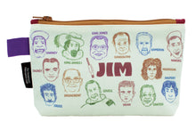 Load image into Gallery viewer, The Jim Bag features portraits of famous Jims - and a few inanimate Jims you may recognize.