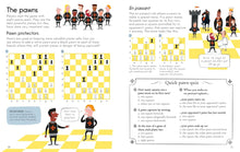 Load image into Gallery viewer, another internal view of the book showing pawn moves and a Pawn Quiz.