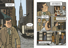 Load image into Gallery viewer, Page 19 of a graphic novel featuring panels of Garry Kasparov walking down a New York City street past skyscrapers as pedestrians recognize him.