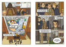 Load image into Gallery viewer, Pages 20 and 21 of a graphic novel depicting Garry Kasparov arriving in New York to face the supercomputer Deep Blue, surrounded by reporters and city sights.