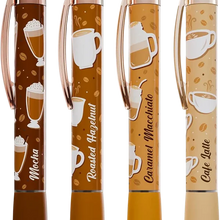 Load image into Gallery viewer, Coffee Scented Gel Pens available in Mocha, Roasted Hazelnut, Caramel Macchiato, and Cafe Latte.