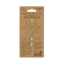 Load image into Gallery viewer, Back of the Gentlemen's Hardware Snowflake Multi-Tool packaging detailing its 20 functions.