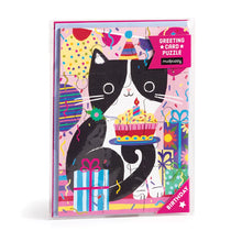 Load image into Gallery viewer, image of greeting card puzzle cat with cupcake