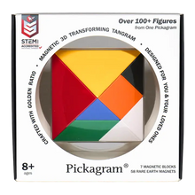 Load image into Gallery viewer, STEM CERTIFED CREATIVE 3D TANGRAM PUZZLE with pieces in yellow, red, blue, green, orange, black, and white
