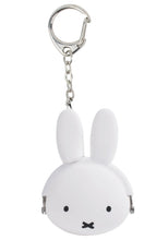Load image into Gallery viewer, White silicone Miffy bunny head coin purse keychain with silver hardware.