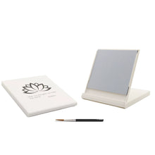 Load image into Gallery viewer, White 5-inch square portable Buddha Board that folds into its own small easel stand