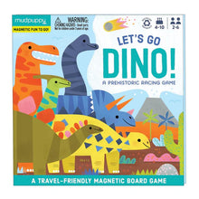 Load image into Gallery viewer, Cover of magnetic game Let's Go Dino; A Prehistoric Racing Game