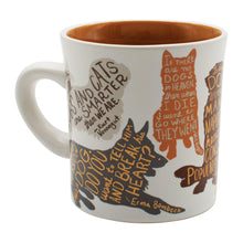 Load image into Gallery viewer, Literary Dogs Mug showcases seven popular dog breeds alongside touching quotes from famous writers who adored their canine companions