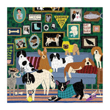 Load image into Gallery viewer, The Lounge Dogs 500 Piece Puzzle from Galison is a comical puzzle featuring a vignette of dogs transforming a living room into a dog lounge.