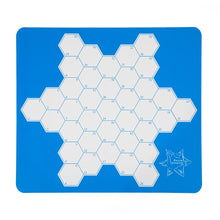 Load image into Gallery viewer, A bright blue game board featuring a large star-shaped grid formed of numbered white hexagonal tiles and a logo in the bottom-right corner.