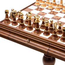 Load image into Gallery viewer, Gold and Silver Plated Chessmen with Wood/Marble Playing Table & Drawers
