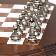 Load image into Gallery viewer, Metal Staunton Chessmen on Octagonal Alabaster/Wood Board