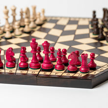 Load image into Gallery viewer, 3-player chess set with its hexagonal board and three distinct sets of wooden pieces, it adds a new layer of strategy
