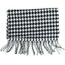 Load image into Gallery viewer, Black and white oversized houndstooth scarf with twisted fringe.
