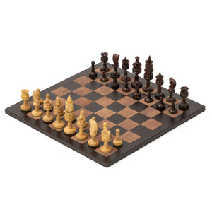 4.5" Rosewood Ornate Carved Chessmen on Leather Board