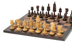 4.5" Rosewood Ornate Carved Chessmen on Leather Board