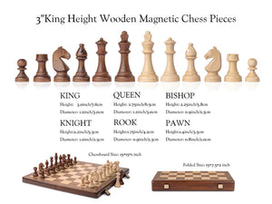 15" Magnetic Wooden Walnut Finish Folding Chess Set