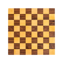 Load image into Gallery viewer, Every board is handmade from walnut/maple locally sourced from the St. Louis area. Each board is finished off with top of the line hard wax oil. Features a borderless design and 2.5" squares.
