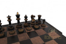 Load image into Gallery viewer, 3&quot; Burnt Boxwood Chessmen on Leather Storage Box
