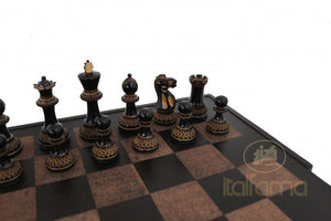 3" Burnt Boxwood Chessmen on Leather Storage Box