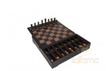 Load image into Gallery viewer, 3&quot; Burnt Boxwood Chessmen on Leather Storage Box
