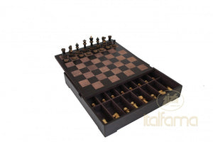 3" Burnt Boxwood Chessmen on Leather Storage Box