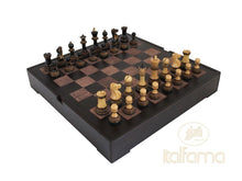 Load image into Gallery viewer, 3&quot; Burnt Boxwood Chessmen on Leather Storage Box
