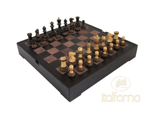 3" Burnt Boxwood Chessmen on Leather Storage Box