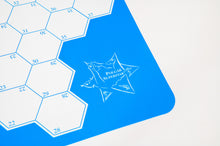 Load image into Gallery viewer, Starchess Board with bright blue background.  Starchess side shown with detail of the Polgar logo
