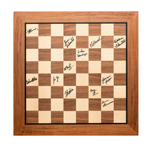 Load image into Gallery viewer, image of autographed wooden chess board 
