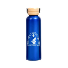 Load image into Gallery viewer, Blue Insulated aluminum water bottles with a bamboo twist lid 
