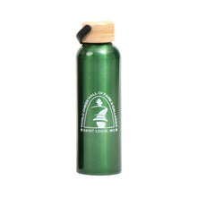 Load image into Gallery viewer, Green Insulated aluminum water bottles with a bamboo twist lid 

