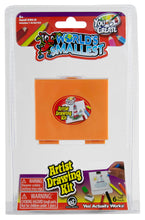 Load image into Gallery viewer, Clear blister packaging for "World's Smallest Artist Drawing Kit" displaying a compact orange plastic case alongside branded graphics.
