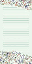 Load image into Gallery viewer, A light green lined notepad page is decorated at the top and bottom borders with illustrations of various colorful protozoa and microorganisms.
