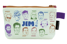 Load image into Gallery viewer, The Jim Bag features portraits of famous Jims - and a few inanimate Jims you may recognize.

