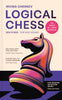 The book Logical Chess: Move by Move by Irving Chernev, featuring a stylized, colorful illustration of a chess knight chess piece in shades of purple, orange, and pink against a cream and purple striped background.