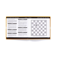 Load image into Gallery viewer, An open instruction booklet detailing chess moves and displaying a diagram titled "FIGURE 3: THE EIGHT POSSIBLE KNIGHT MOVES."
