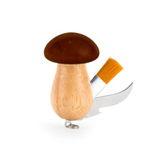 Load image into Gallery viewer, his handy keychain tool is designed for mushroom picking in the wild. Features a blade and brush for clipping and cleaning
