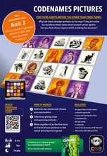 Load image into Gallery viewer, Codenames: Pictures, the spy world gets a visual twist, now featuring refreshed artwork, a revised set of images, a bold new box design, and a neat insert that keeps your game organized.
