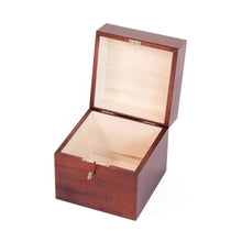 Load image into Gallery viewer, An open, square wooden chest with a reddish-brown exterior and a light natural wood interior, set against a plain white background.
