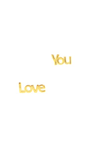 image of mismatching mini stud earrings spelling out "love you" 